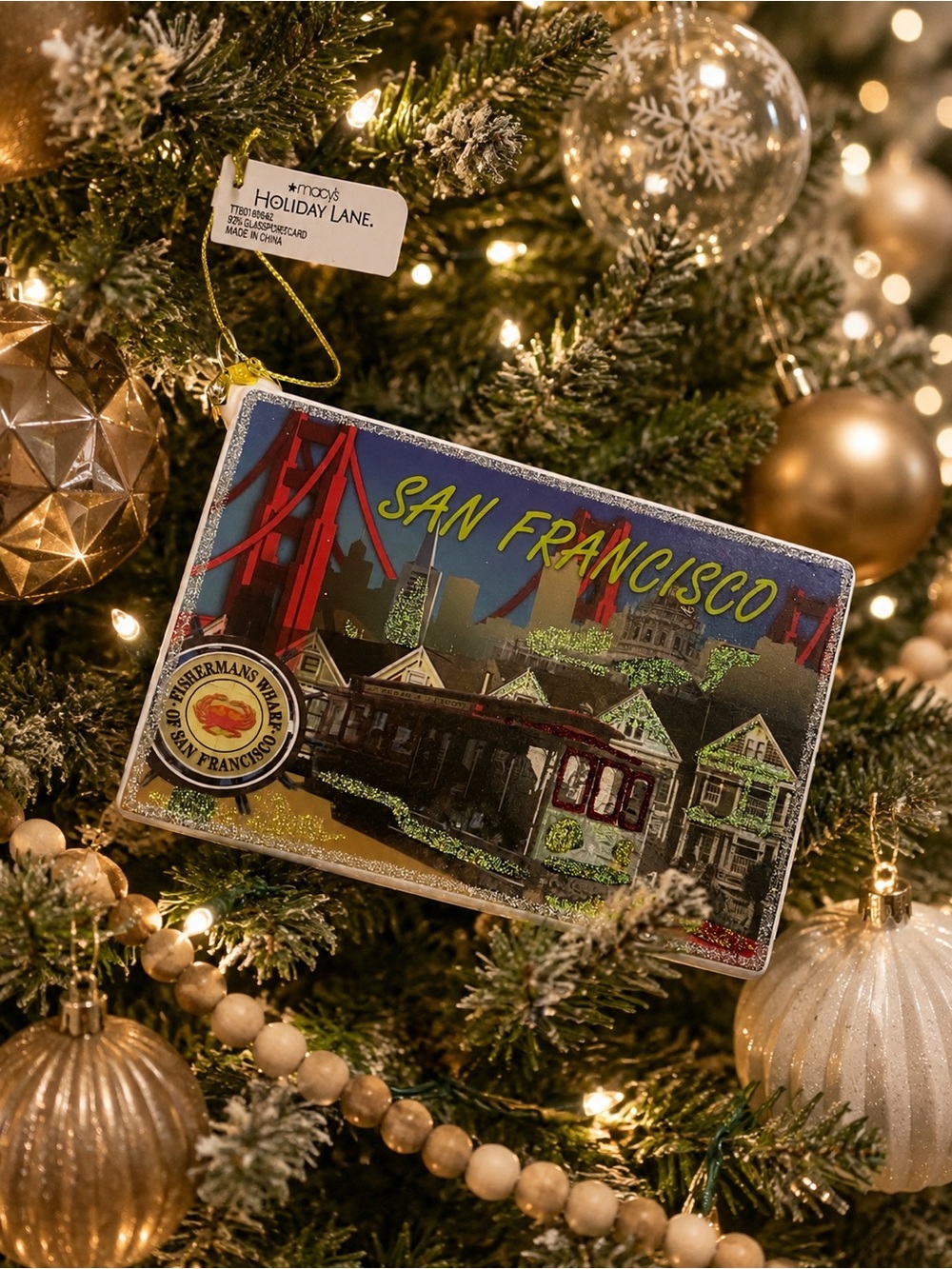 San Francisco Souvenir Ornament Christmas Postcard NWT Macys Holiday USA Holiday